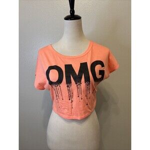 LA Teez Womens S Orange OMG Graphic Crop Top T Shirt Festival Boho Short Sleeve